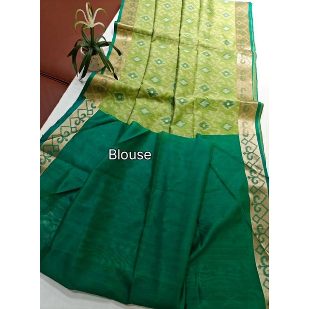 Women's Raw Silk Ikkat Saree With Unstitched Blouse 5.5Mtr (Green)