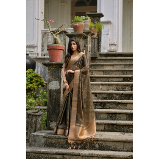 Women's Silk_Blend Butti Pattern Saree With Unstitched Blouse 5.5Mtr (Coffee)