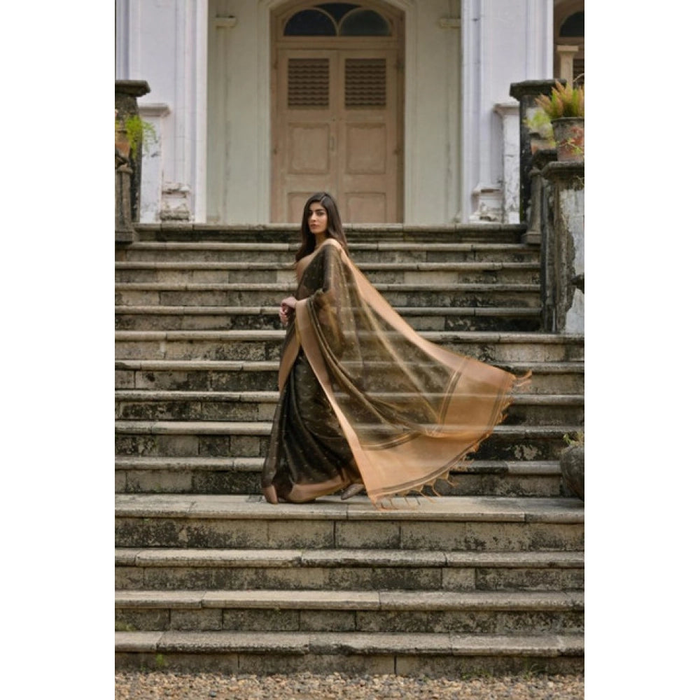 Women's Silk_Blend Butti Pattern Saree With Unstitched Blouse 5.5Mtr (Coffee)