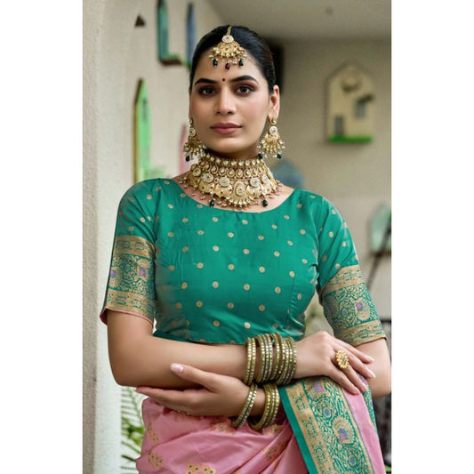 Women's Silk Blend Booti Work Ready to wear Saree With Unstitched Blouse 5.5Mtr (Peach)
