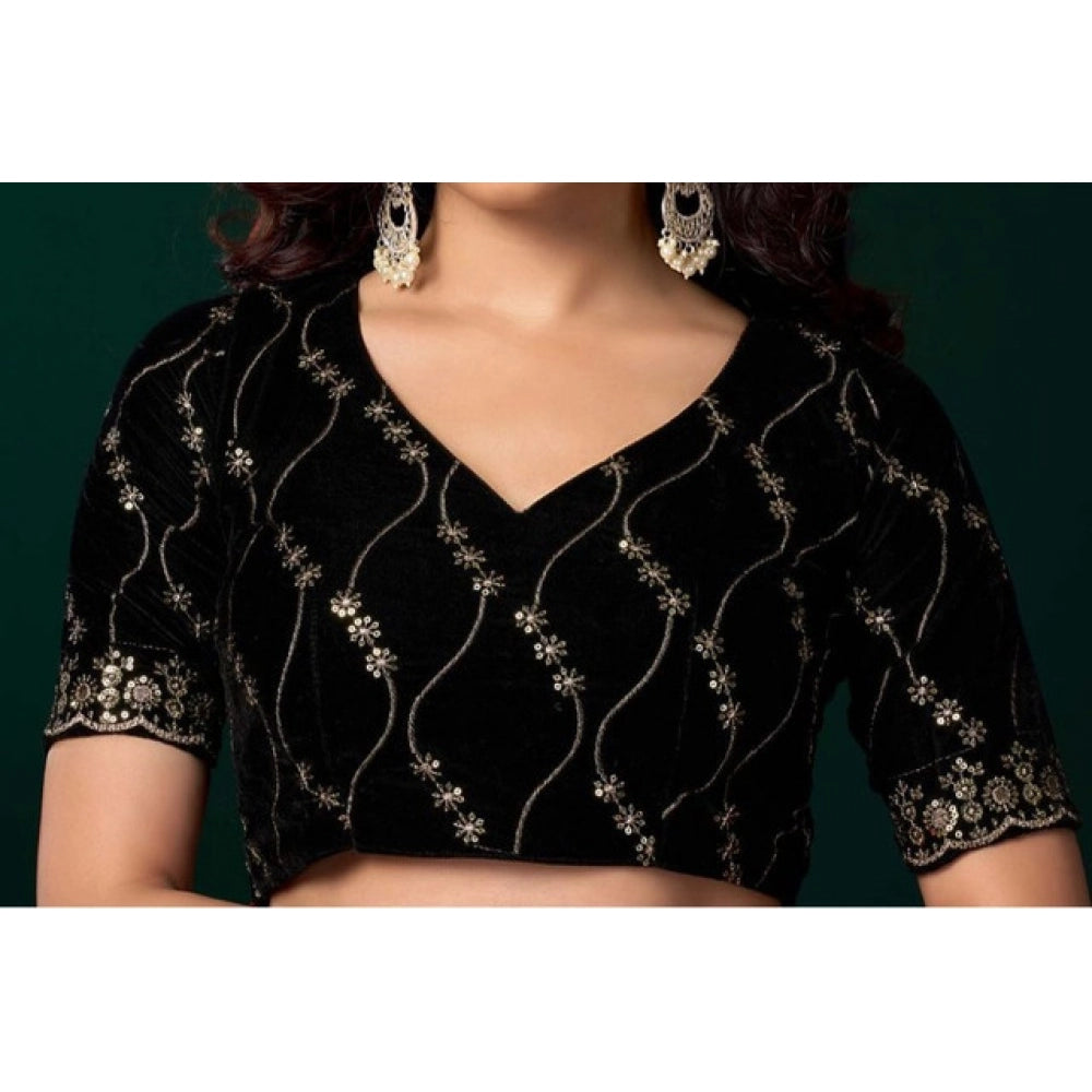 Women's Net Sequence Saree With Unstitched Blouse 5.5Mtr (Turquoise)