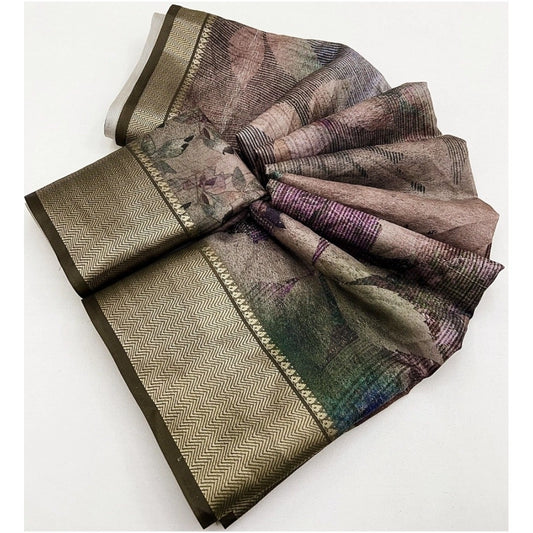 Women's Cotton Silk Printed Saree With Unstitched Blouse 5.5Mtr (Multicolor)