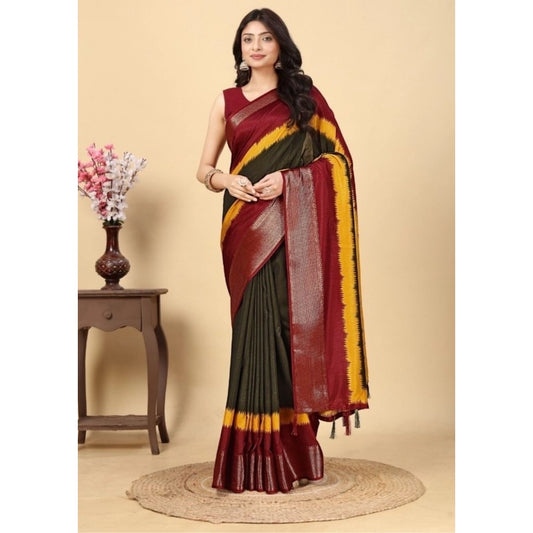 Women's Cotton Silk Solid Saree With Unstitched Blouse 5.5Mtr (Multicolor)