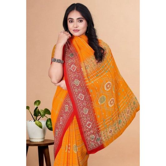 Women's Art Silk Printed Saree With Unstitched Blouse 5.5Mtr (Yellow)