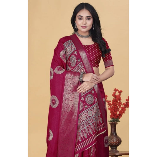 Women's Art Silk Printed Saree With Unstitched Blouse 5.5Mtr (Pink)